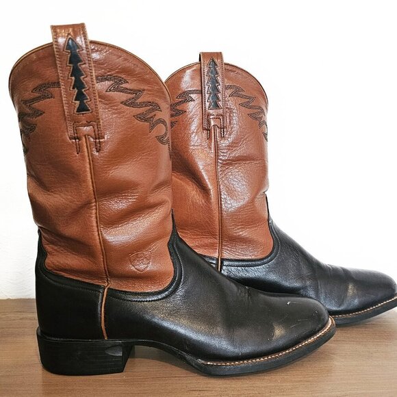 Men's size 9 Ariat Brown and Black Leather Cowboy Work Boots - Picture 2 of 10